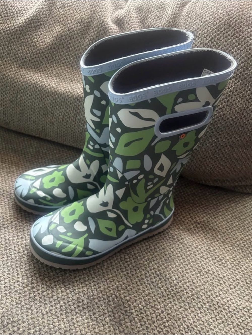 Bogs Kids Green Floral Rain Boots - Easy Pull-On Waterproof Boots